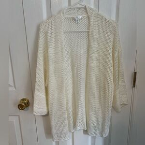 Time and Tru Womens Medium‎ Cream Acrylic Knit 3/4 Sleeve Cardigan